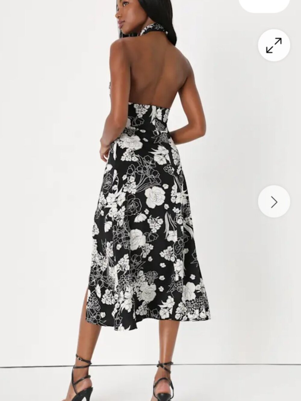 Lulus Capture Your Attention Black Floral Satin Halter Midi Dress NWT - Picture 3 of 7